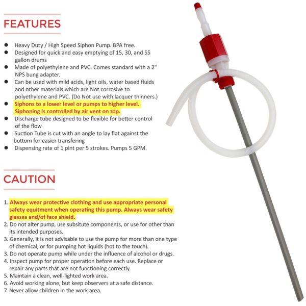 Food Grade Glycol Hand Pump Drum Siphon Glycol,Inc.
