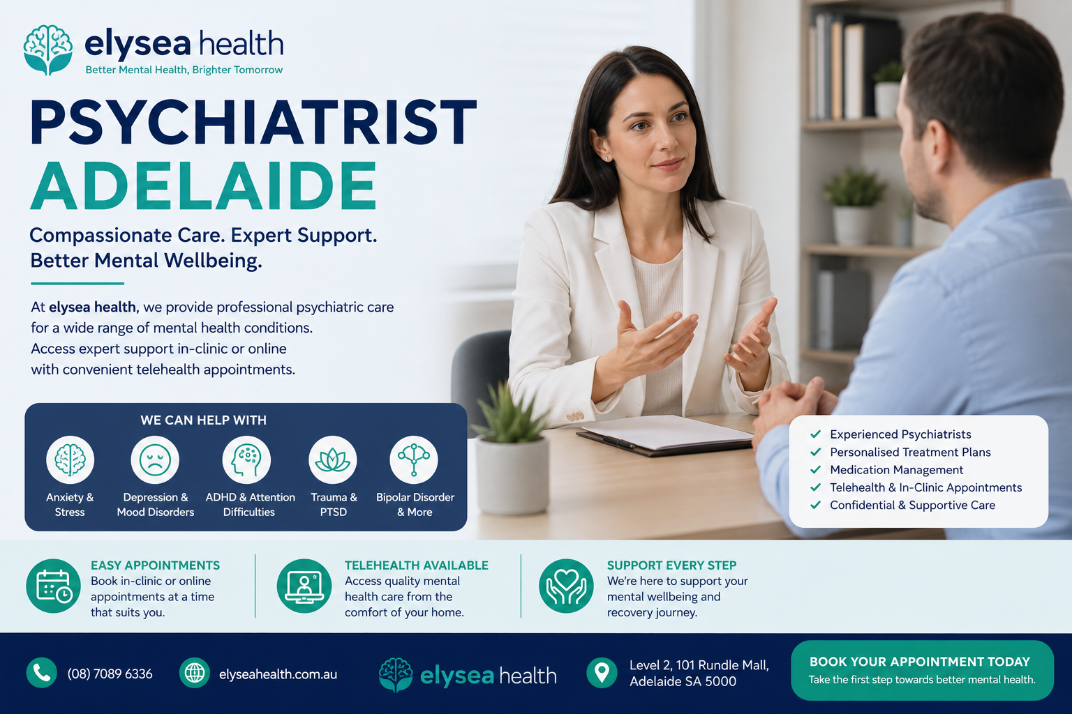 Read more about the article Psychiatrist Adelaide: Complete Guide to Mental Health Support and Treatment | elysea health